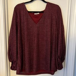 Maurices Maroon Glitter Holiday Blouse